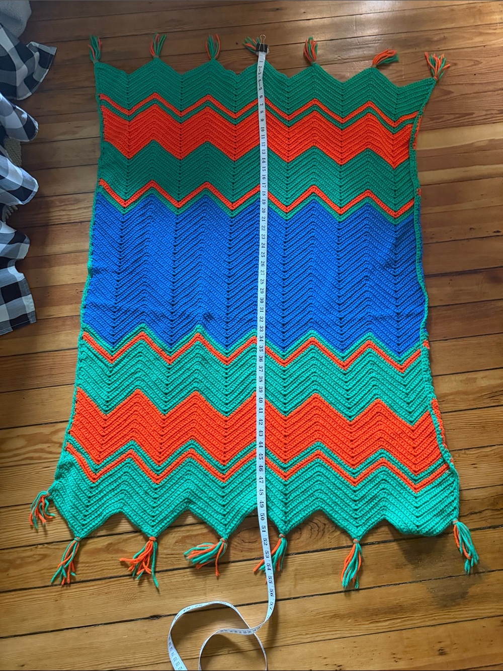 Chevron Knit Throw Blanket in Green, Blue & Orange